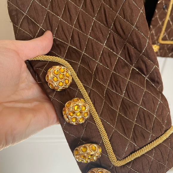 Escada Vintage 2 Piece Quilted Skirt and Lady Jacket Silk Set Brown Gold XS - Picture 7 of 15